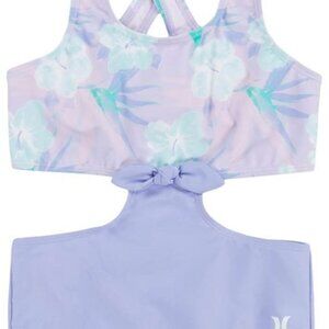 HURLEY Girls size 8 Lilac Floral Cut Out Open Back Swimsuit